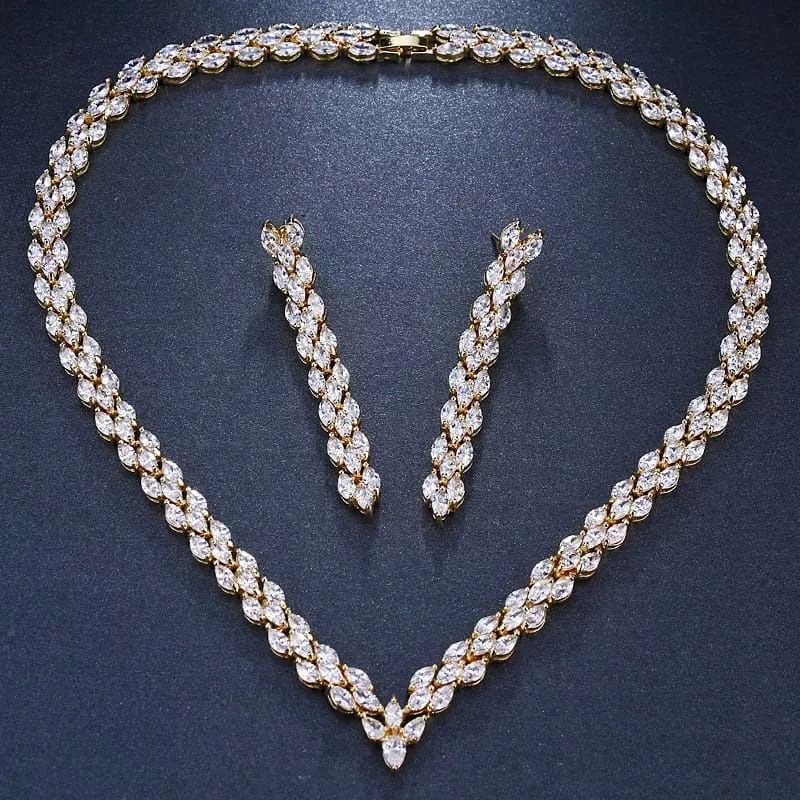 NASZYJNIK KOLCZYKI KOMPLET ŚLUB ZŁOTO WESELE B105 Marka Inna marka