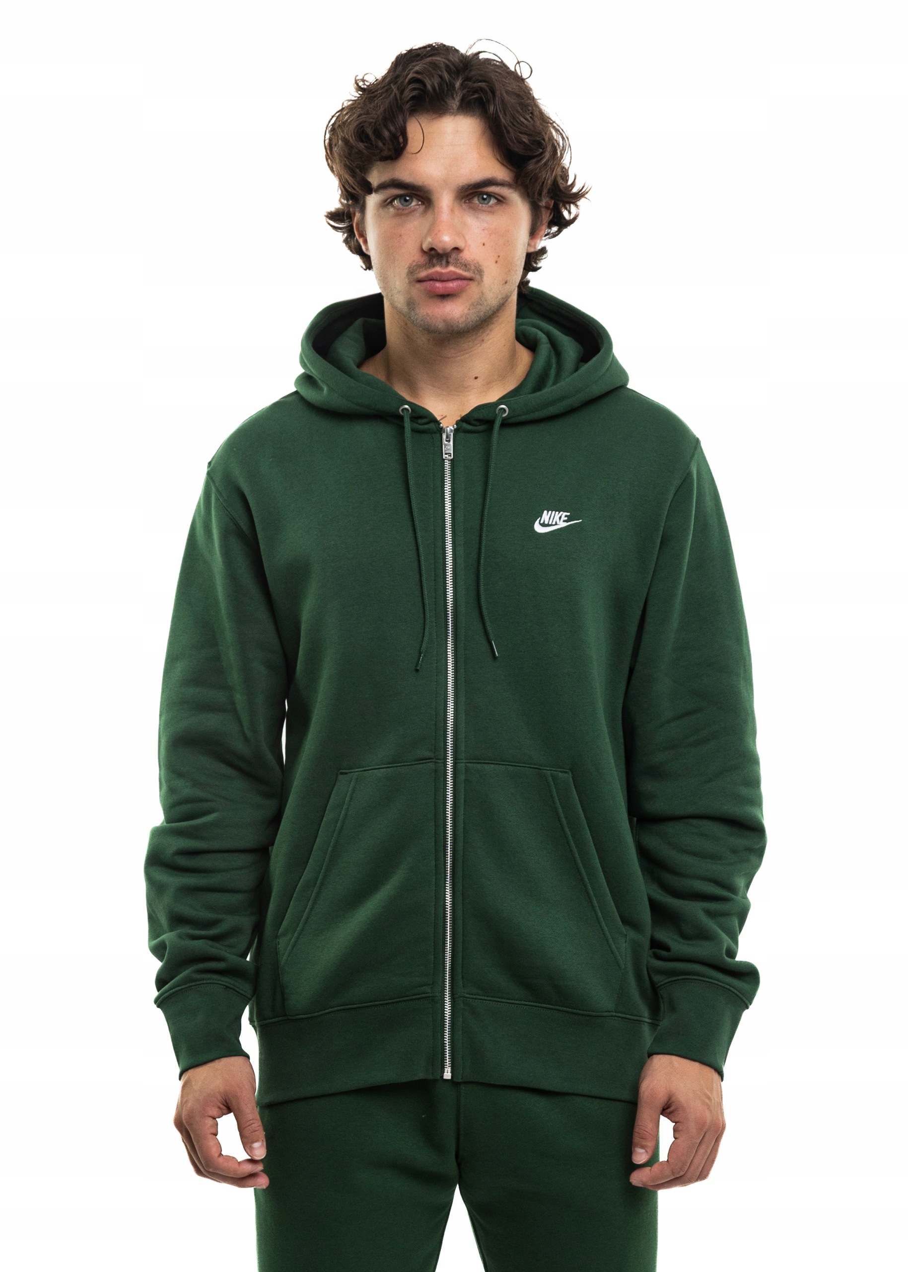 Bluza Męska Nike Club Bb Kapturem Rozpinana Bawełniana Kangurka Zielona L