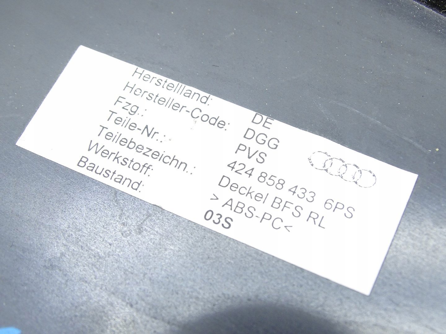 Couverture tablier moteur du tableau de bord Console AUDI R8 420 07- 424858433