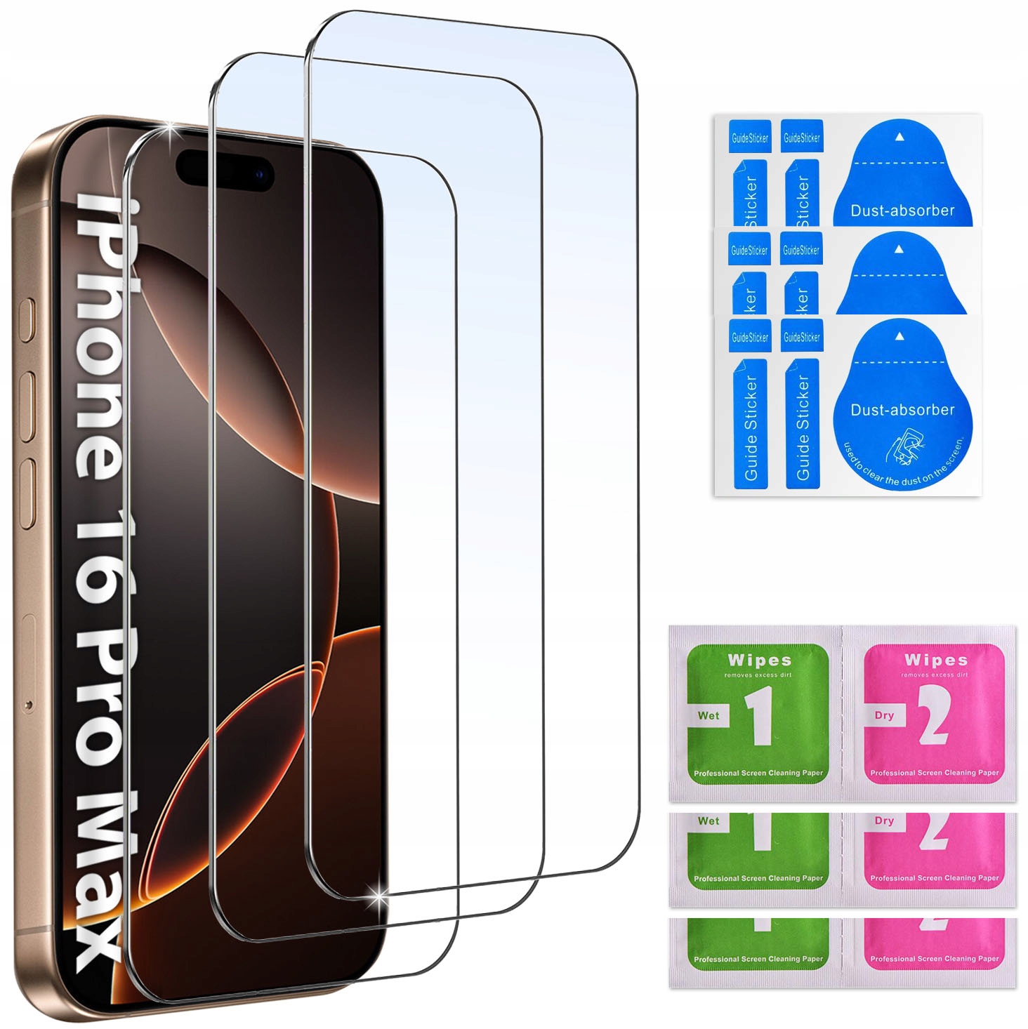 3x Szkło Hartowane 9H do iPhone 16 Pro Max Szybka