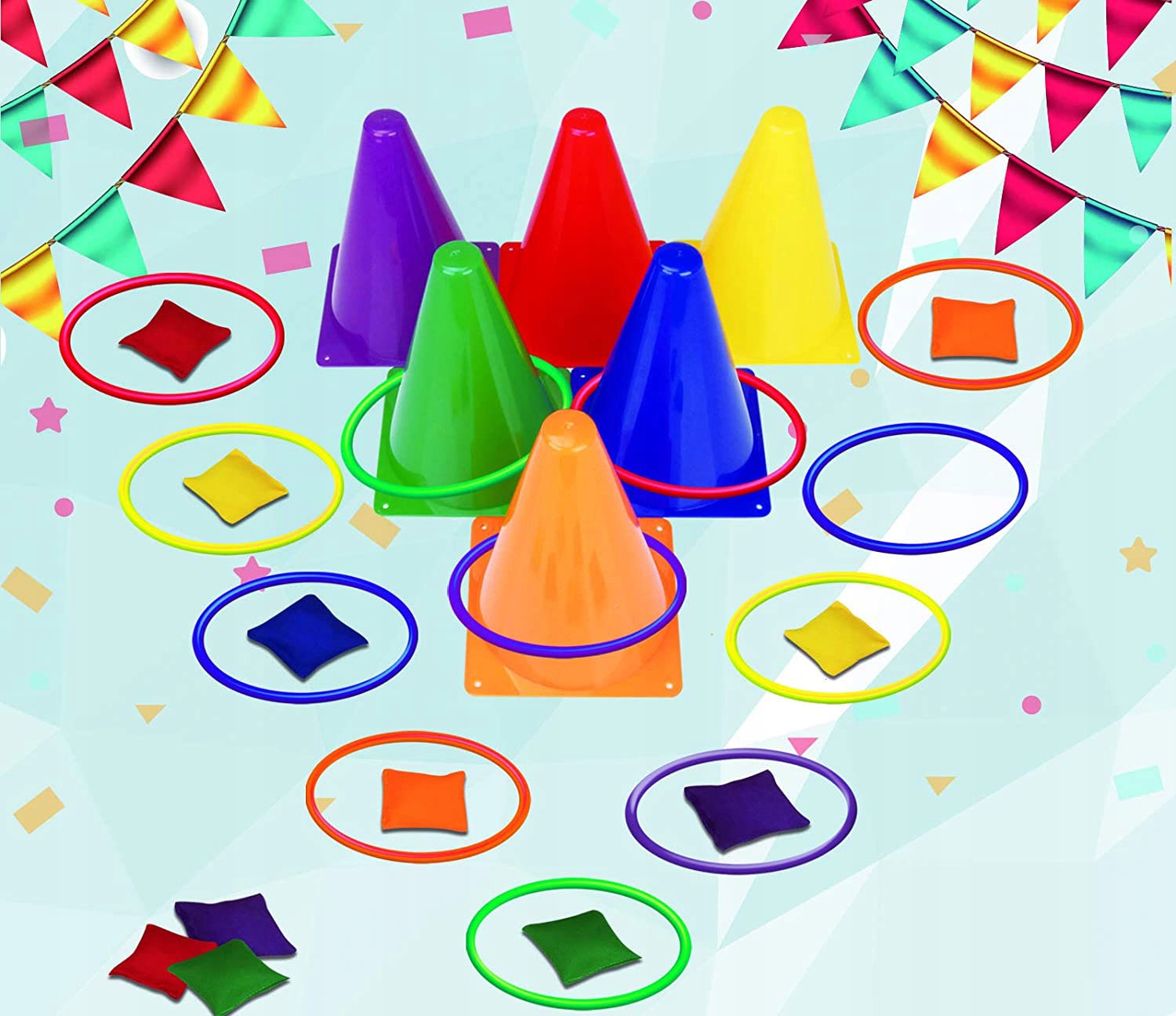 Gra Zręcznościowa Ogrodowa Ringo Dzieci Ruchowa Pachołki Fasolki Obręcze Rodzaj ringo