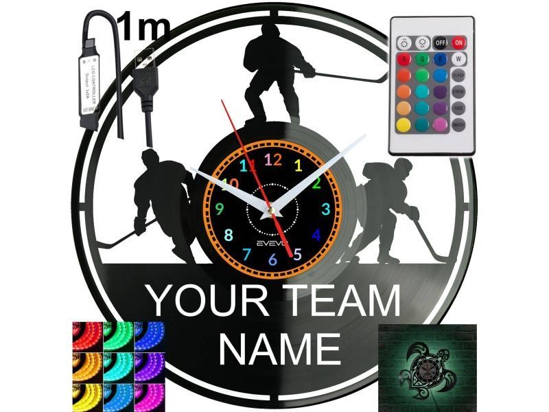 Hokey Vaše jméno Led podsvícené nástěnné hodiny Rgb na dálkové ovládání Vinylová deska