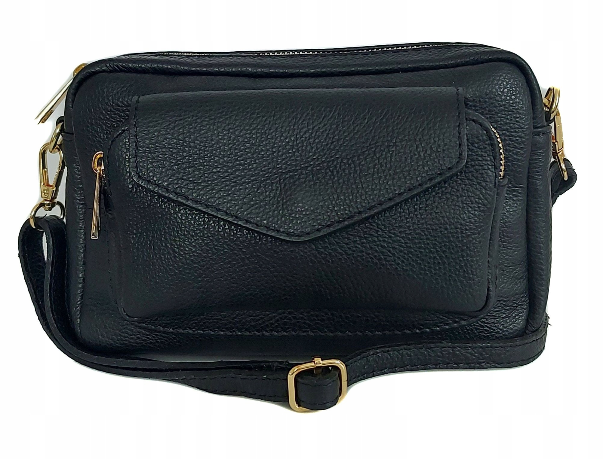 Černá roztomilá Italská kabelka přes rameno Vera Pelle kožená, prostorné zlaté kování