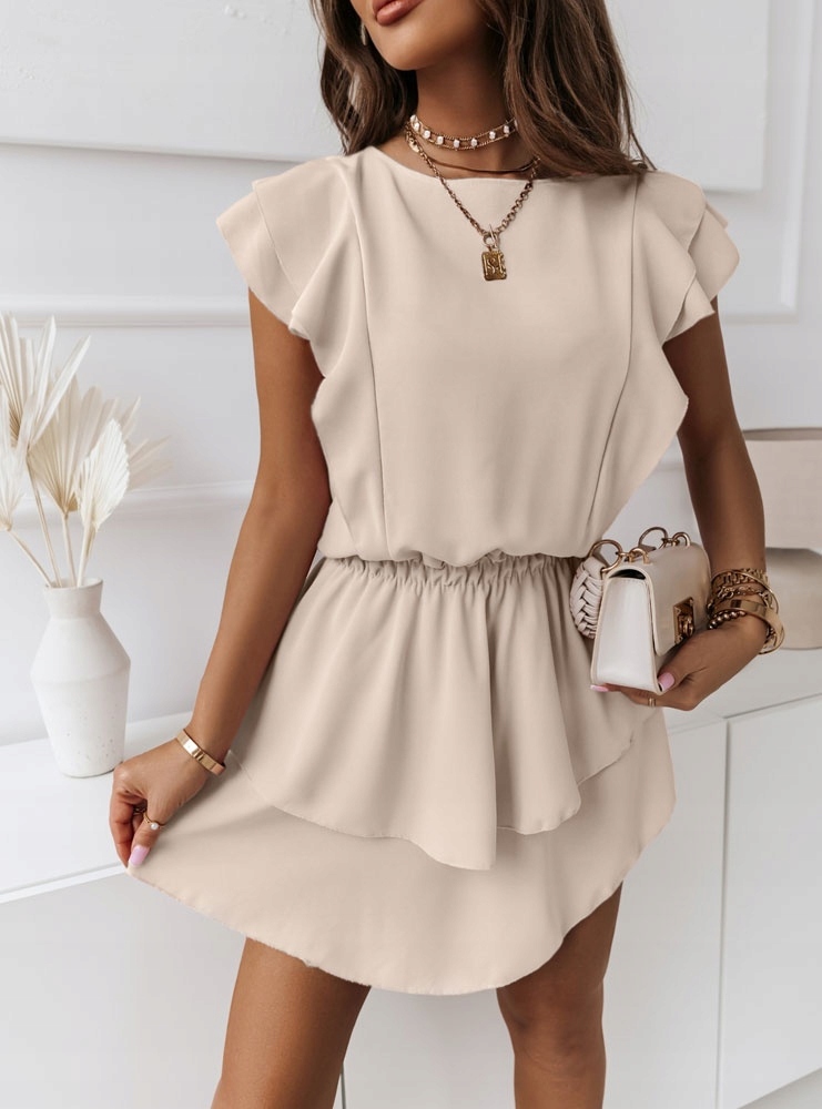 Sukienka rozkloszowana z falbanami MARSZCZENIA letnia WESELE modna L/XL Model J615