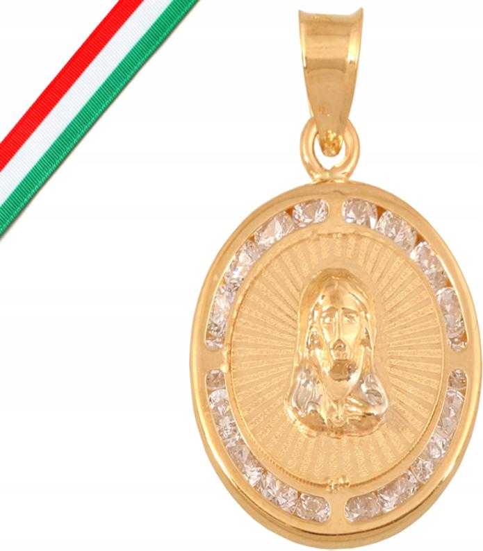 Zlatý medailonek 585 Kulatý s Ježíškem zirkony Kře na přijímání 14k přívěsek