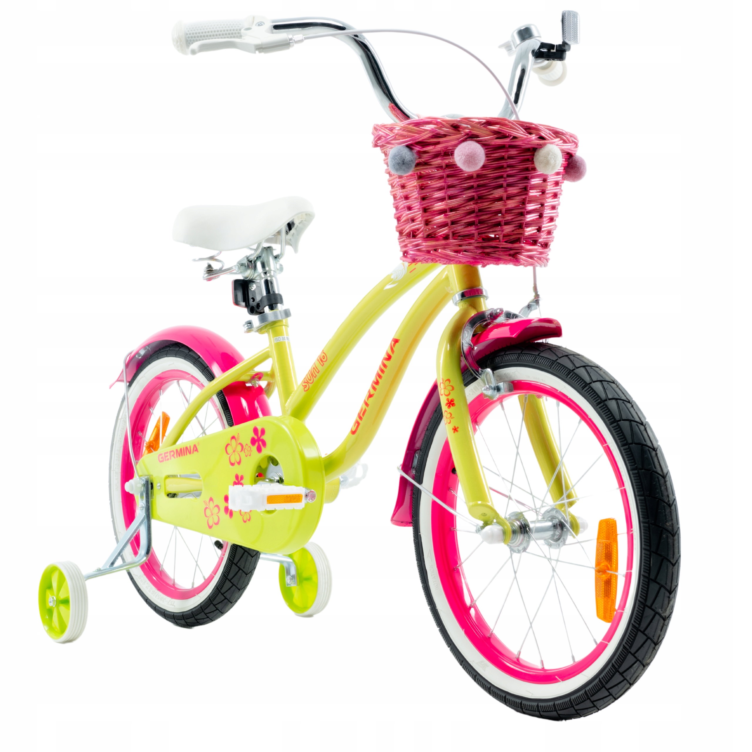 Rowerek dziecięcy plażowy dla dziewczynki 16 miejski koszyk kółka boczne