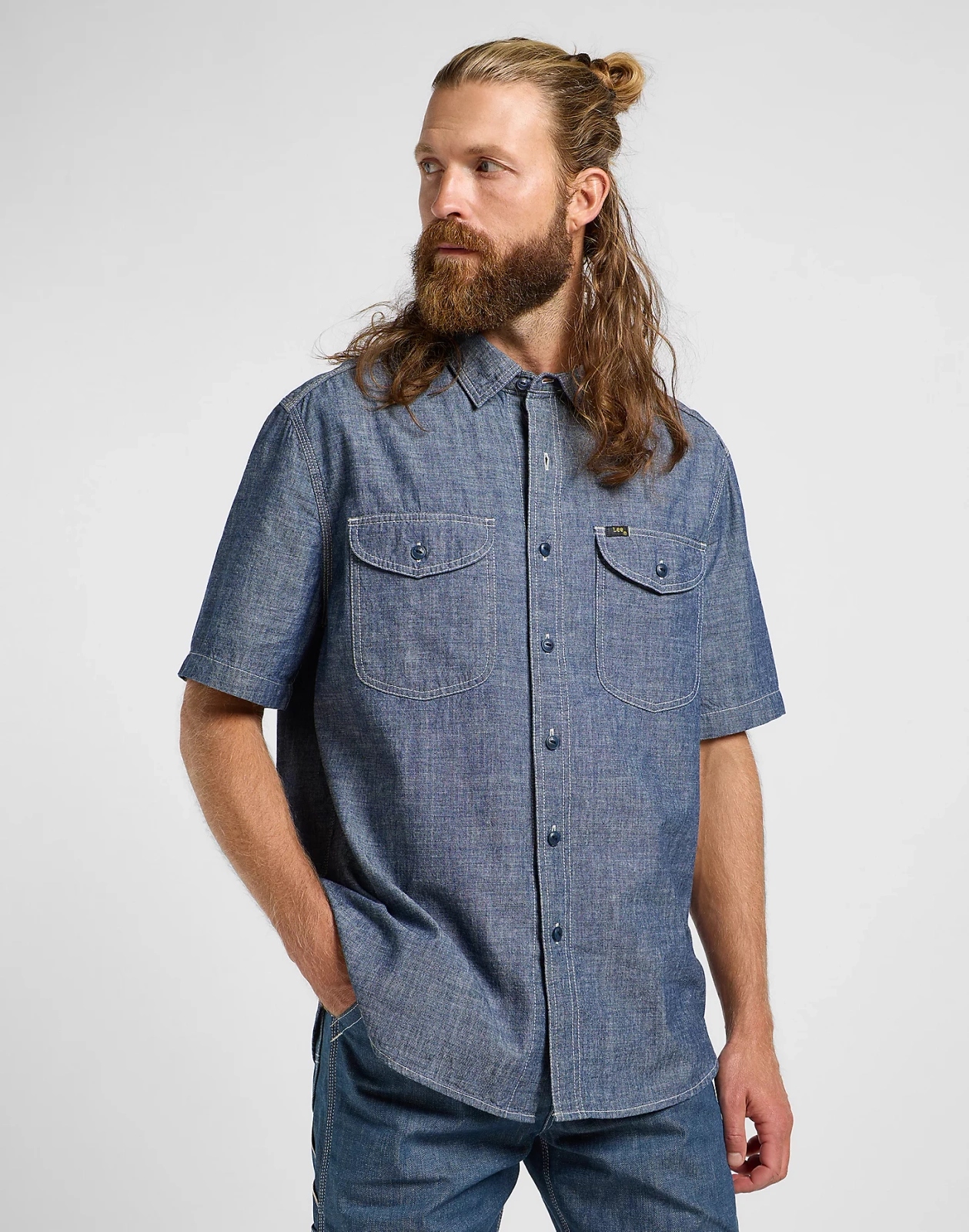 Męska koszula Lee 101 Ss Worker Shirt Rinse Chambray 112364203 L