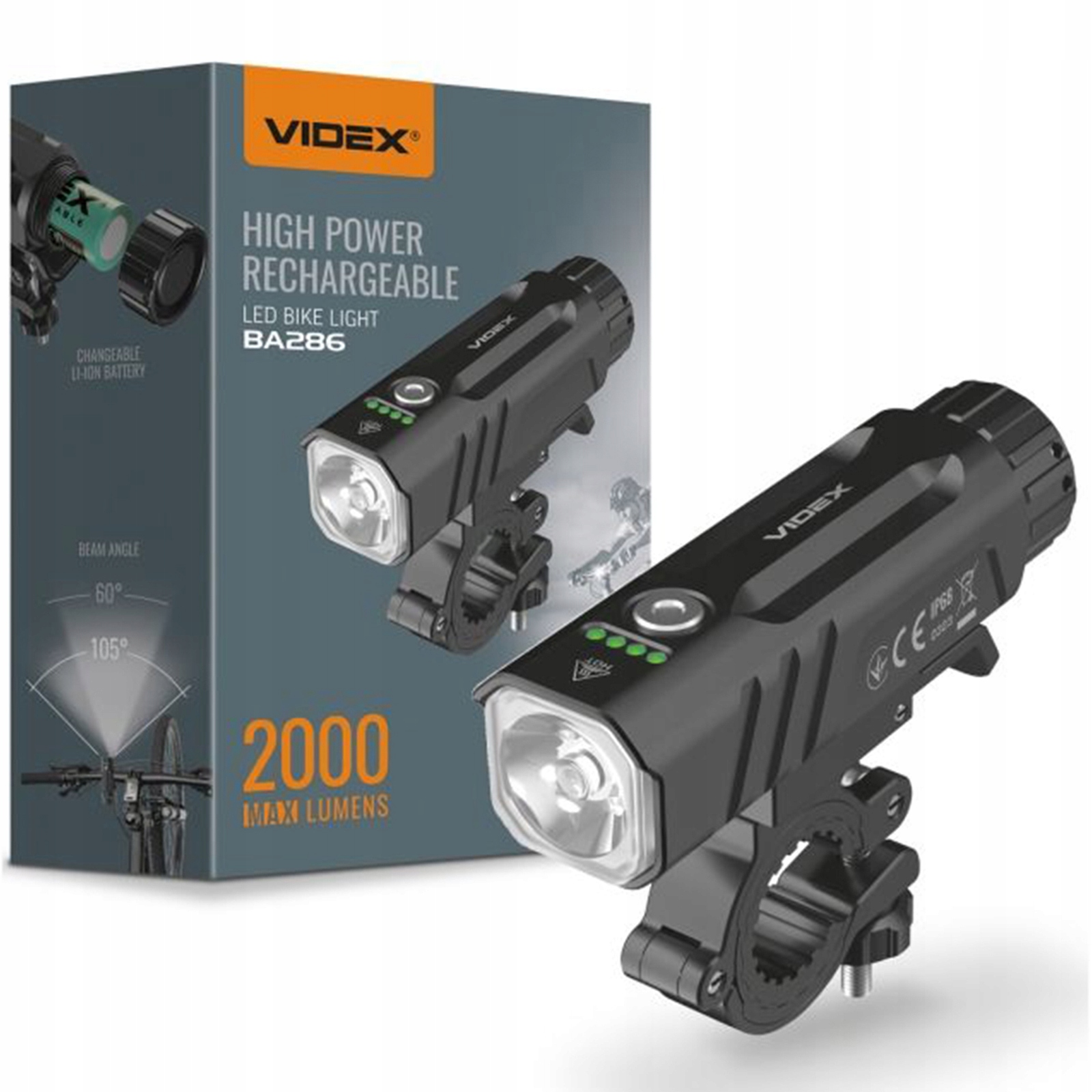 Světlo na kolo Led svítilna Woodotěsná Akumulátor IP68 2000lm Videx