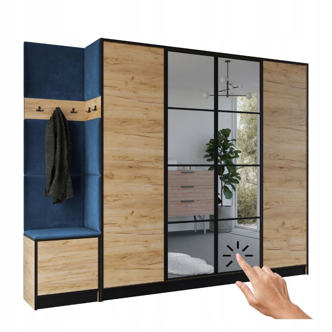 Šatní skříň Costa 15 dub craft zlatý modrá tkanina Vzor 1