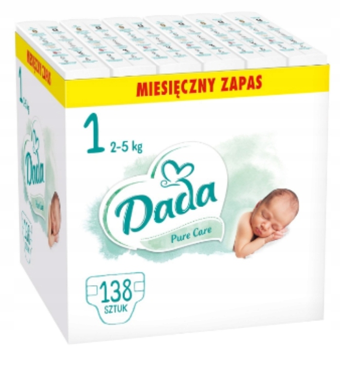 Pieluszki Dada 1 Białe Pieluchy Pure Care Pampersy Zapas 2-5 kg 138 szt