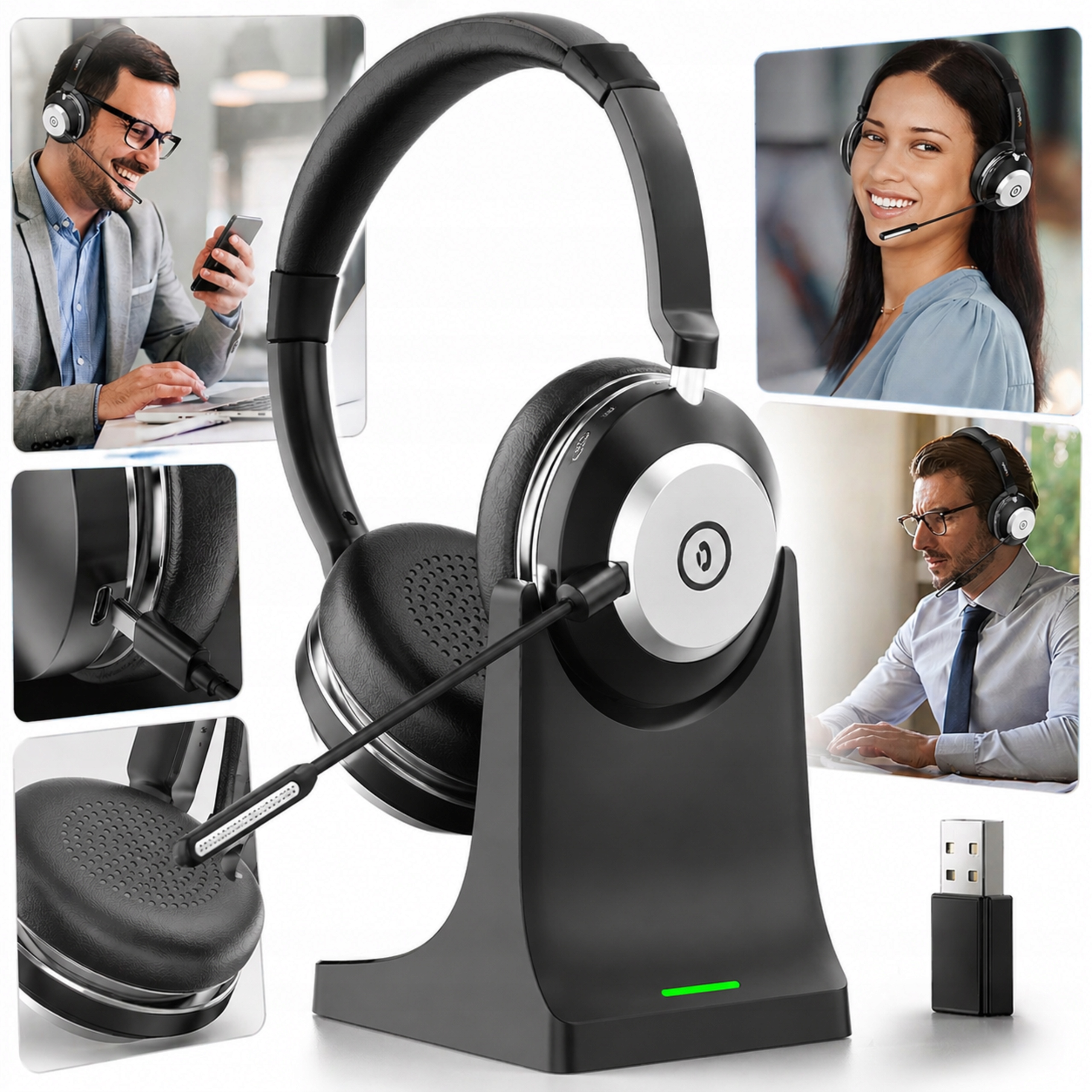 Słuchawki Bezprzewodowe Z Mikrofonem Zestaw Słuchawkowy Usb Call Center