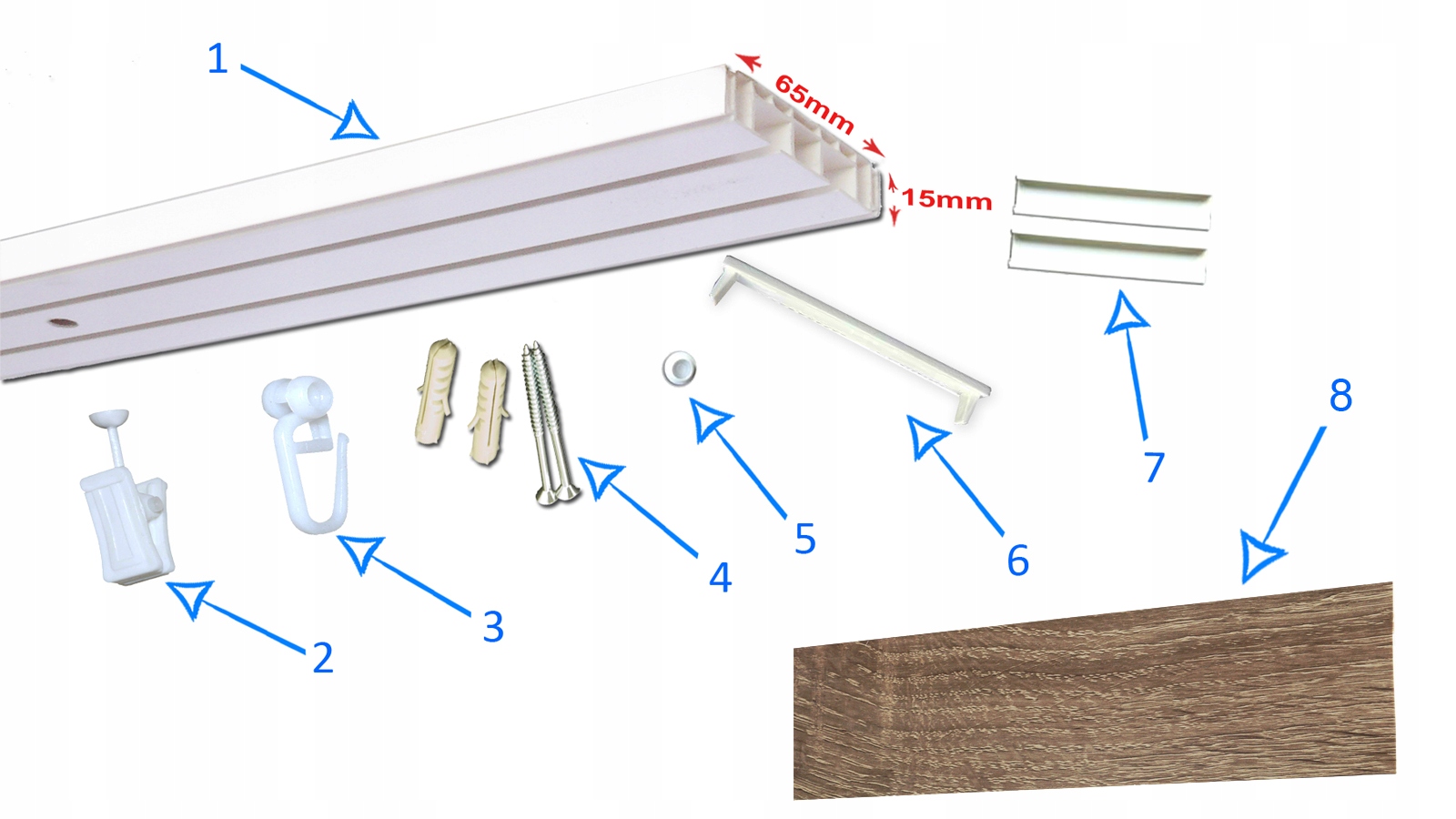 Szyna sufitowa PCV podwójna 190 cm + OSŁONA kolor Marka FajnyDom