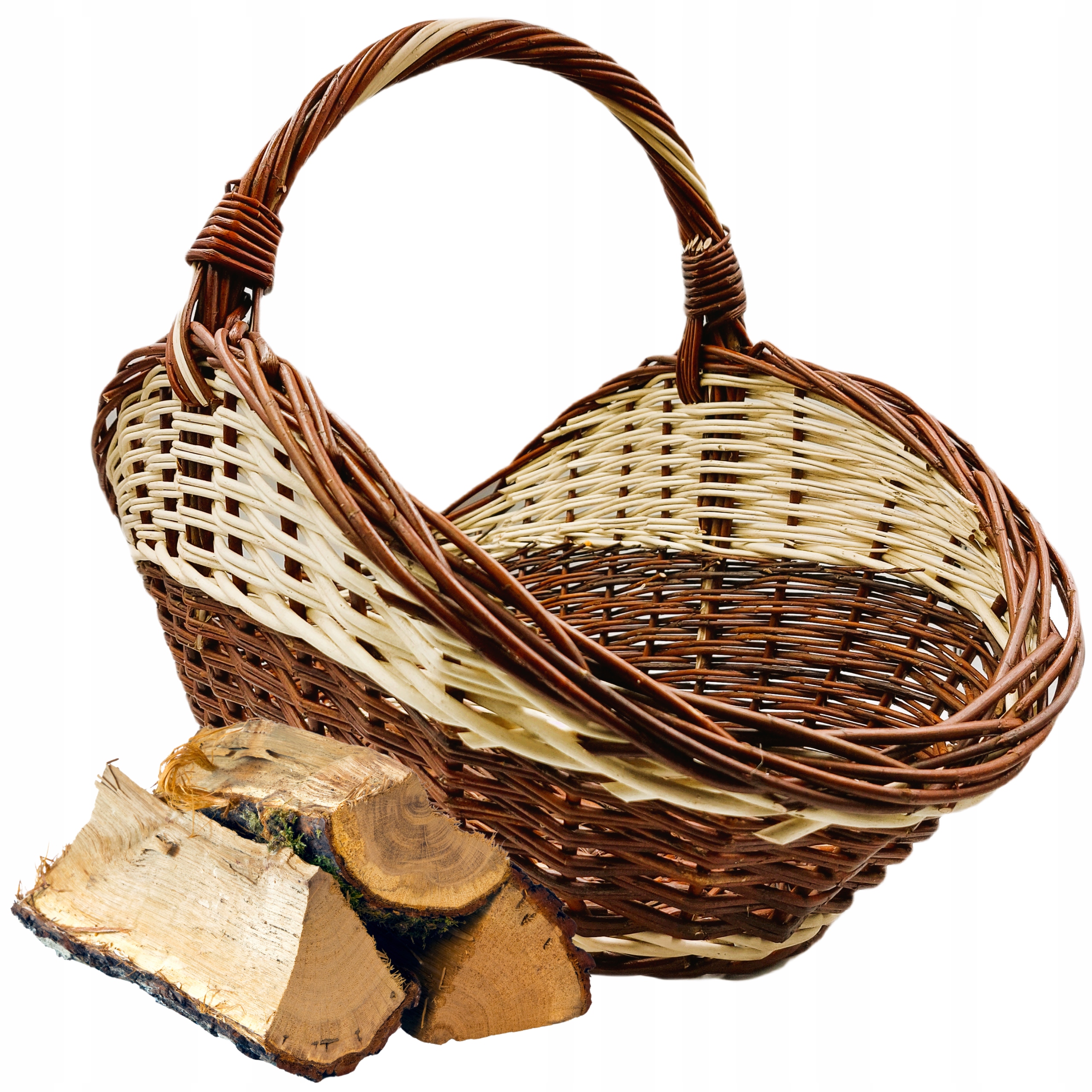 KOSZ WIKLINOWY NA DREWNO DO KOMINKA Z JASNYMI WSTAWKAMI KOSZYK Rozmiar M