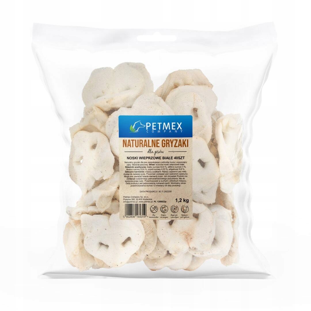 Levně Petmex Vepřové Nosy Bílé Přírodní Pamlsek Kousátko Pro Psa 40 ks