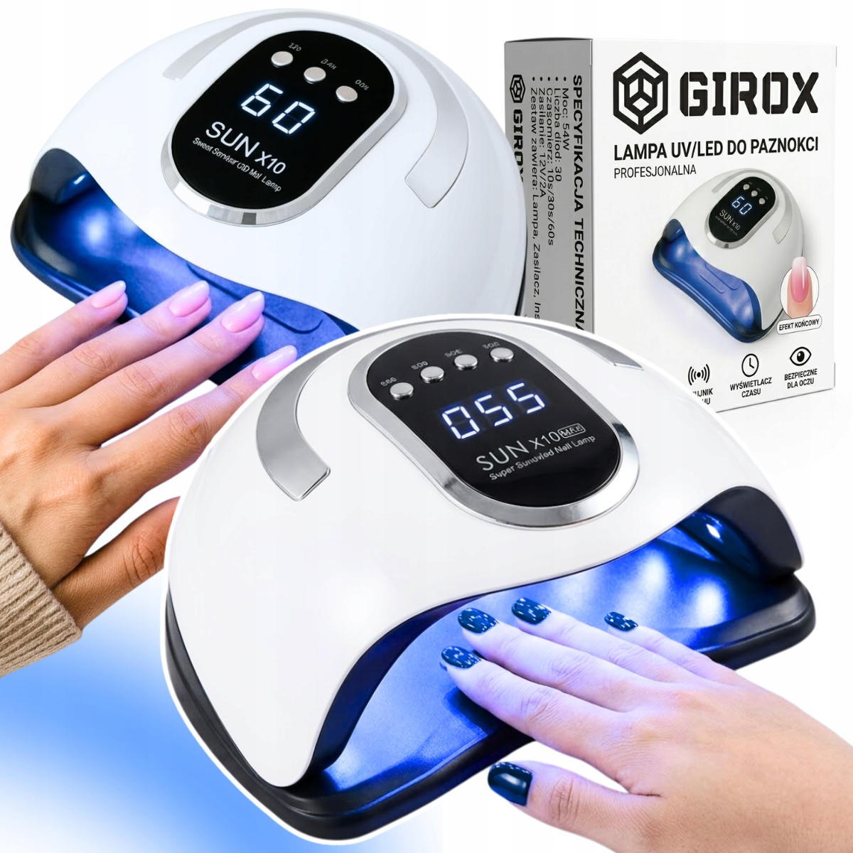 Lampa Uv X10 Mocna Lampa Do Paznokci Hybryd Żeli Uv Led Sun x10 Max LCD
