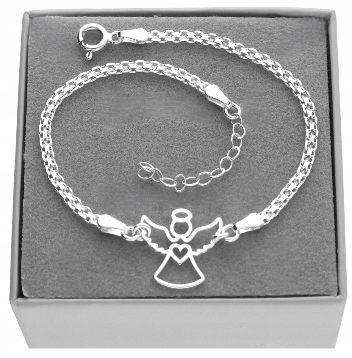 Stříbrný náramek s andělem andílek Krabička Stříbro 925 Svaté Přijímání Dárek