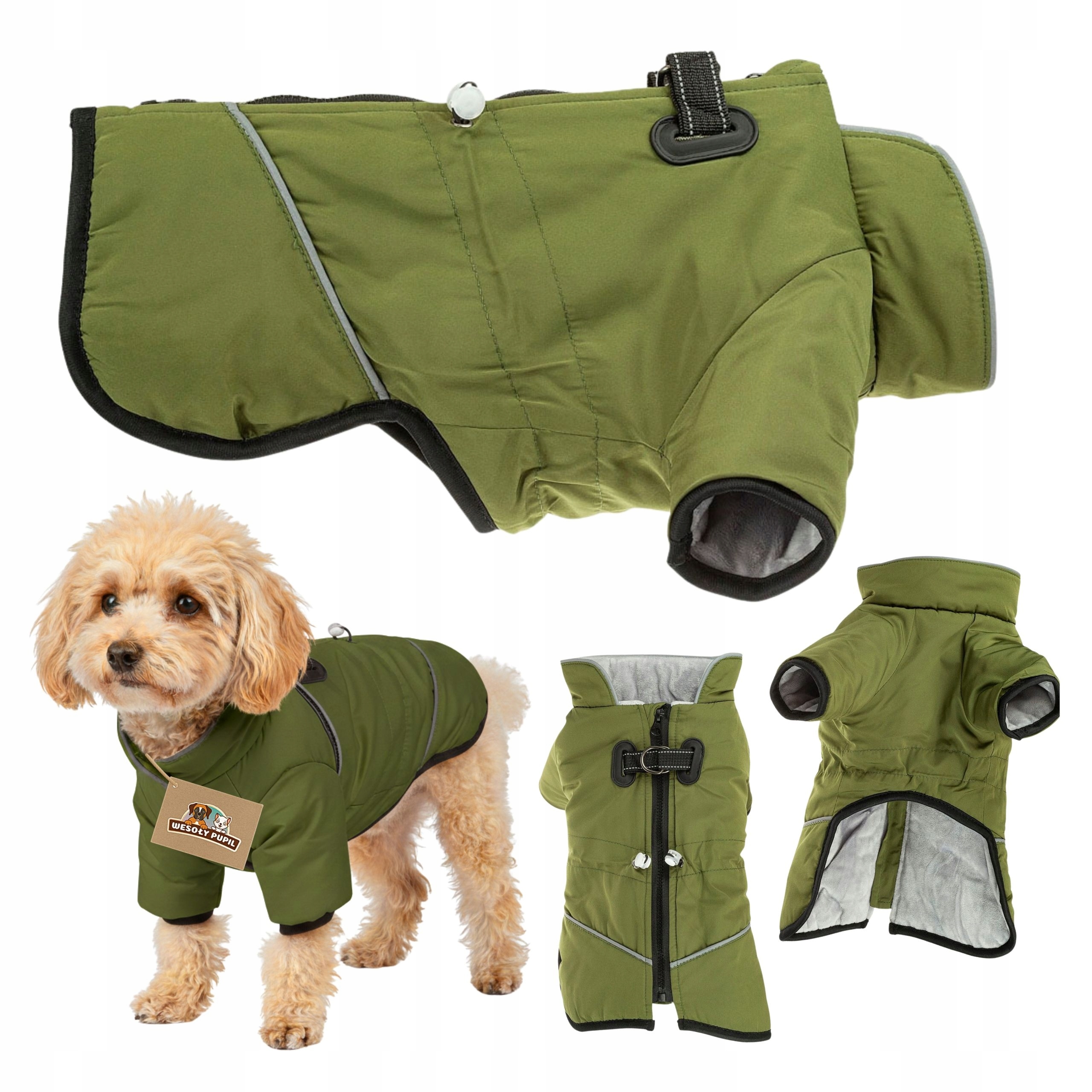 Oblečení pro psa na zimu teplé Bundička s odrazem, držák na vodítko M