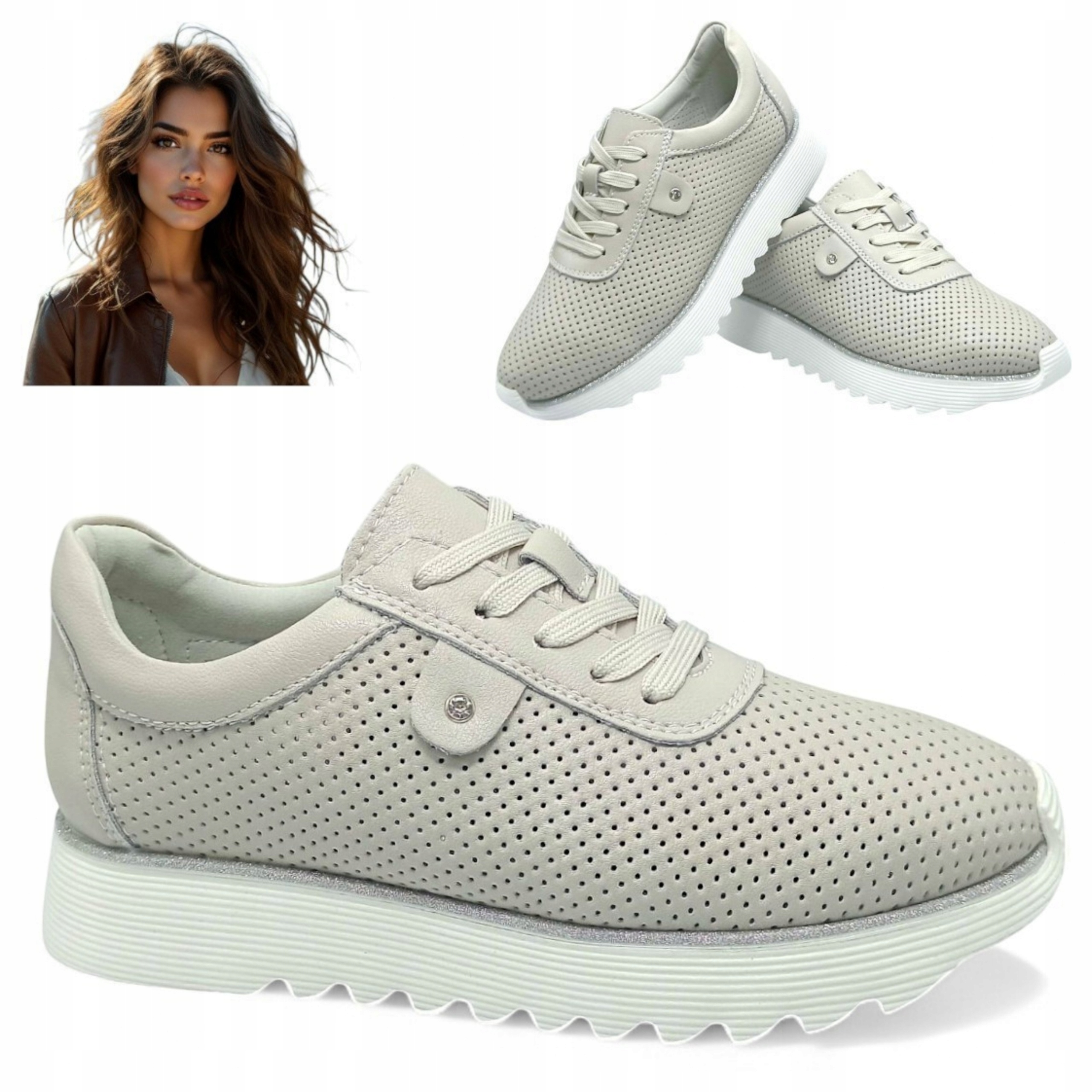 Dámské tenisky 37 Přírodní kůže Jarní Lehké Módní Béžové Barski