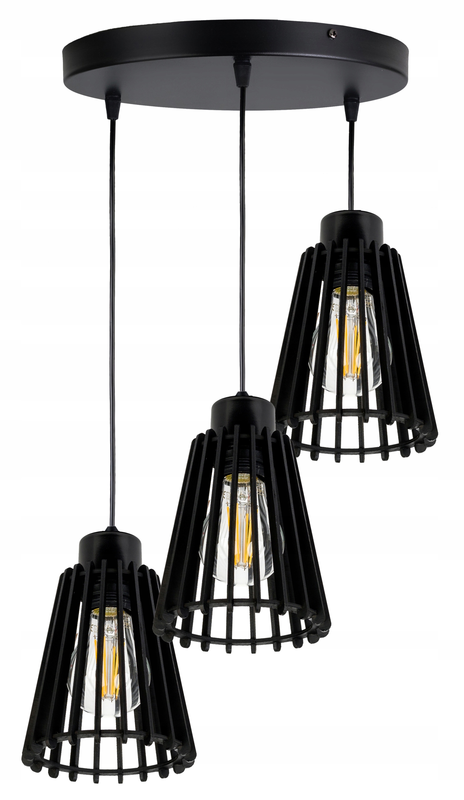 Černá závěsná lampa závěsný stropní lustr Loft stínidlo pyramida Dřevo 3