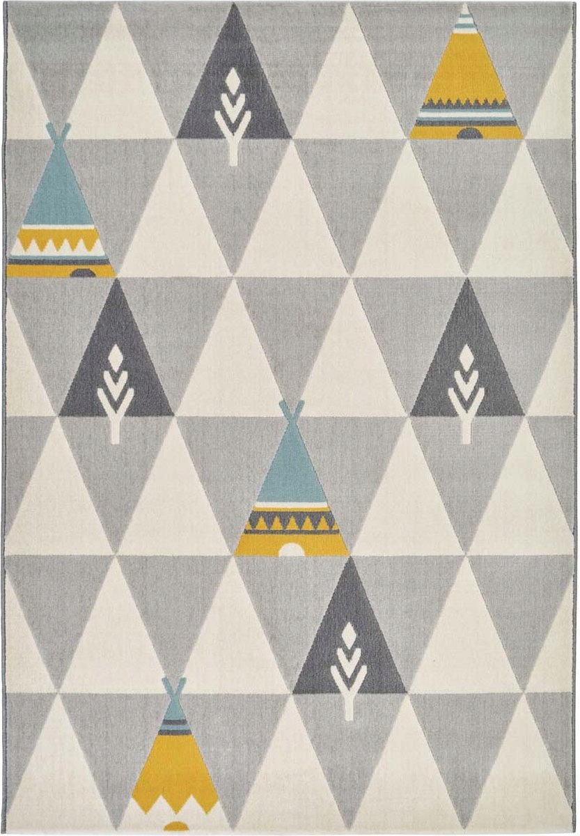 Měkký stříbrně šedý koberec pro děti, vzor-trojúhelníky 120x170 cm
