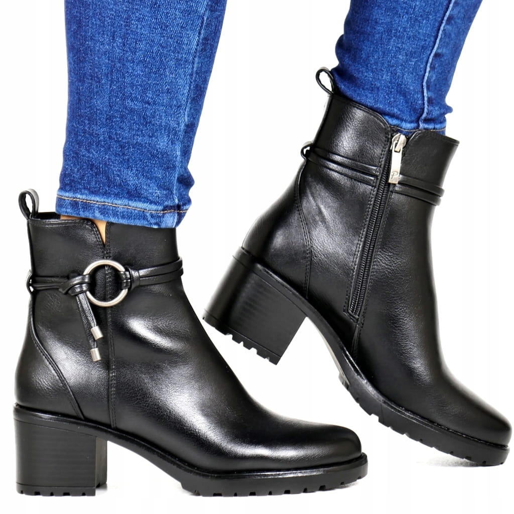 Černé Kotníkové Boty Na Podpatku, Zateplené, Boty Na Podzim A Zimu, Pohodlné Nad Kotník