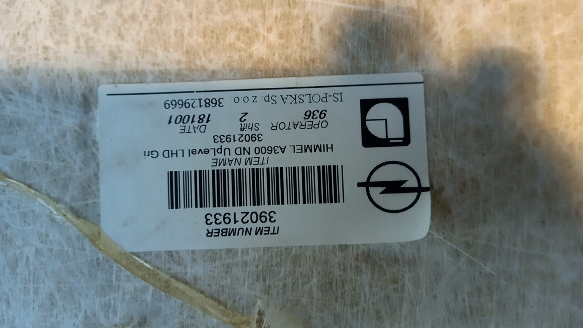 Podsufitka Opel Astra K V HB Lubań 39021933 Typ samochodu Samochody osobowe