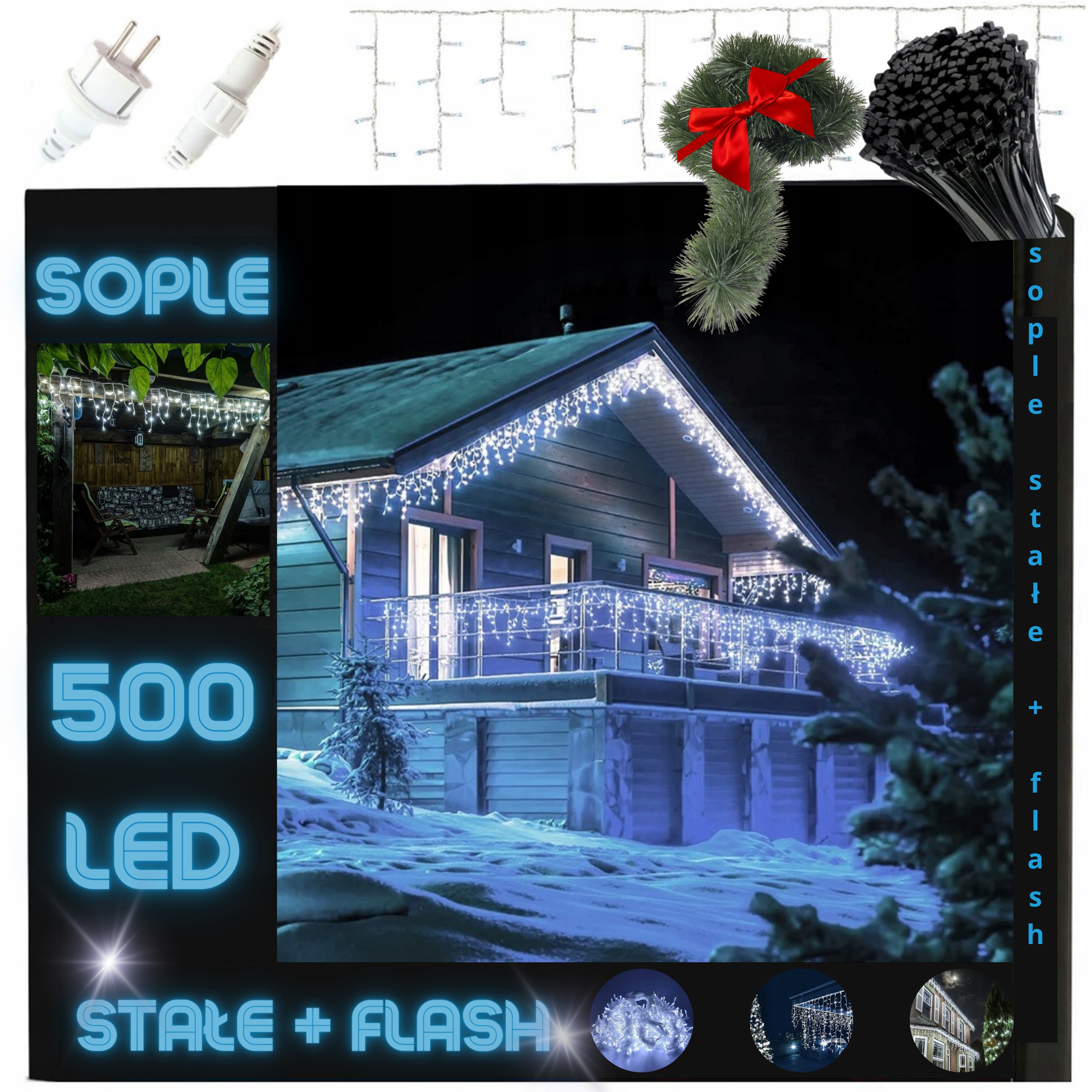 Rampouchy Led 500 světel 20 m IP44 studená bílá pevná flashová záclona girlanda