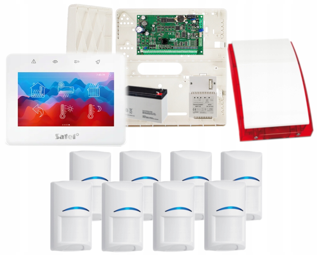 Zestaw Alarmowy Satel Integra 32 Panel Dotyk System 8 Czujek Czytnik Rfid
