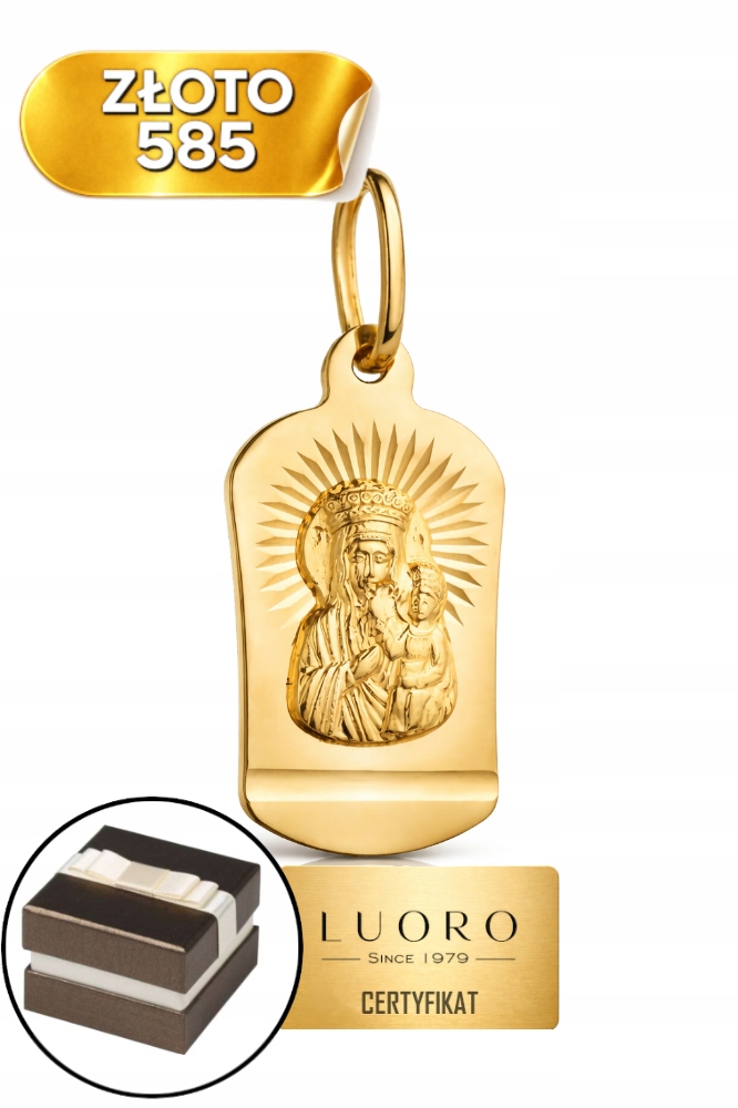 Zlatý Medailon 585 14K Panna Maria Čenstochovská Paprsky 25 MM Elegantní