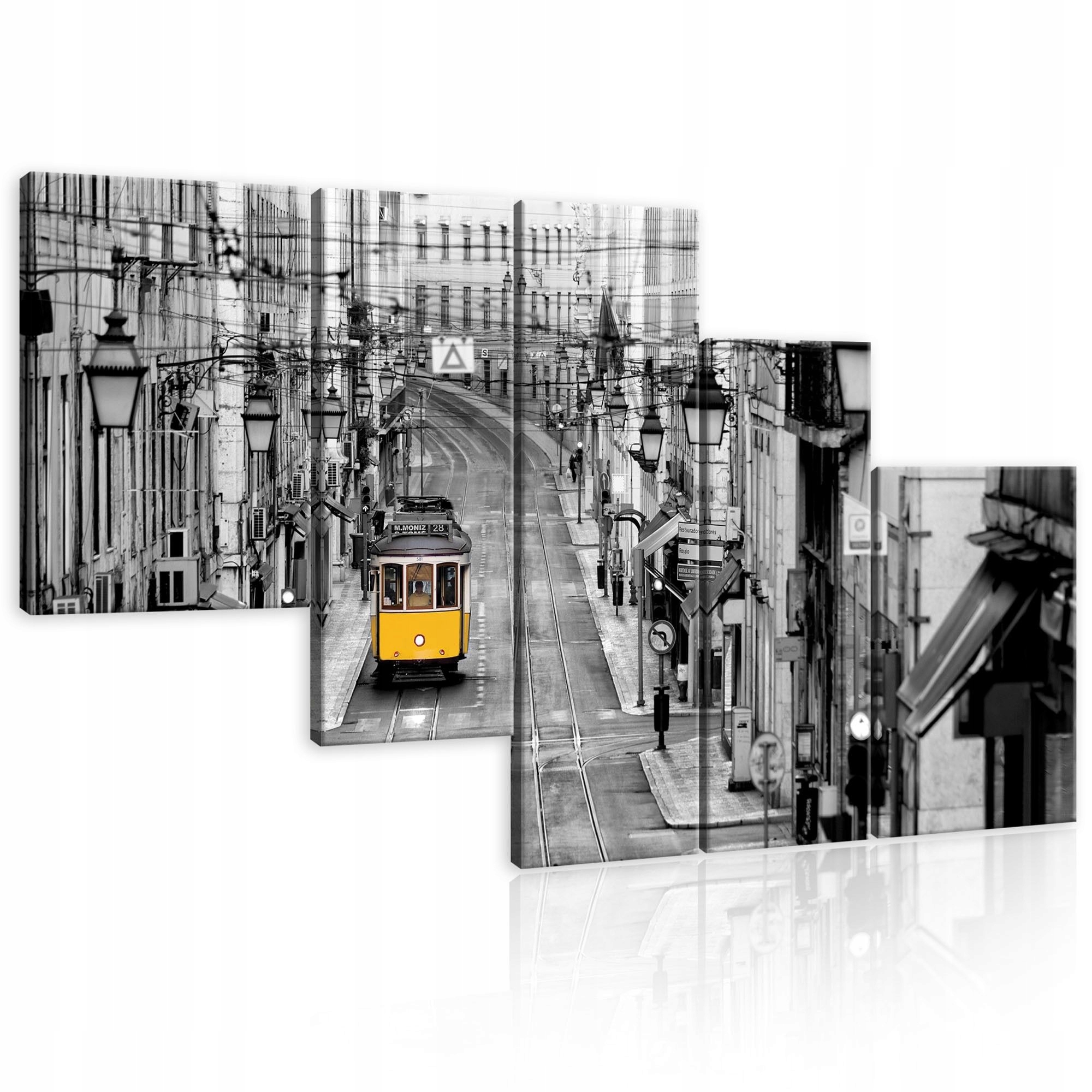 Obraz 170x100 Krajina mestská električka Lisabon žltá čiernobiela