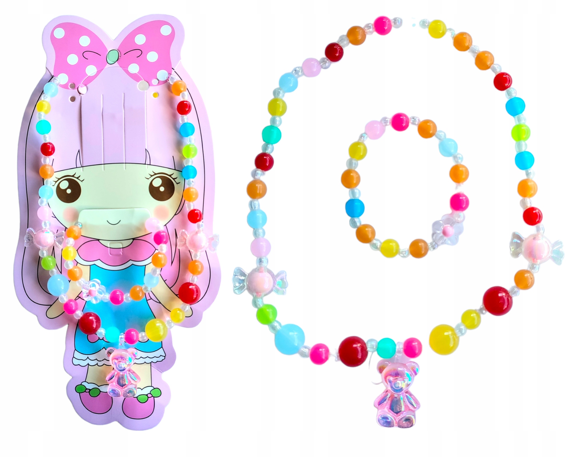 ZESTAW BIŻUTERII DLA DZIECKA, DZIEWCZYNEK NASZYJNIK BRANSOLETKA KOLOROWE