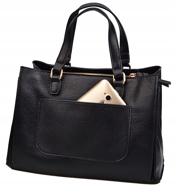 LuluCastagnette Torebka Damska KUFEREK DO RĘKI NA RAMIĘ z paskiem AŻUREK Kolor czarny