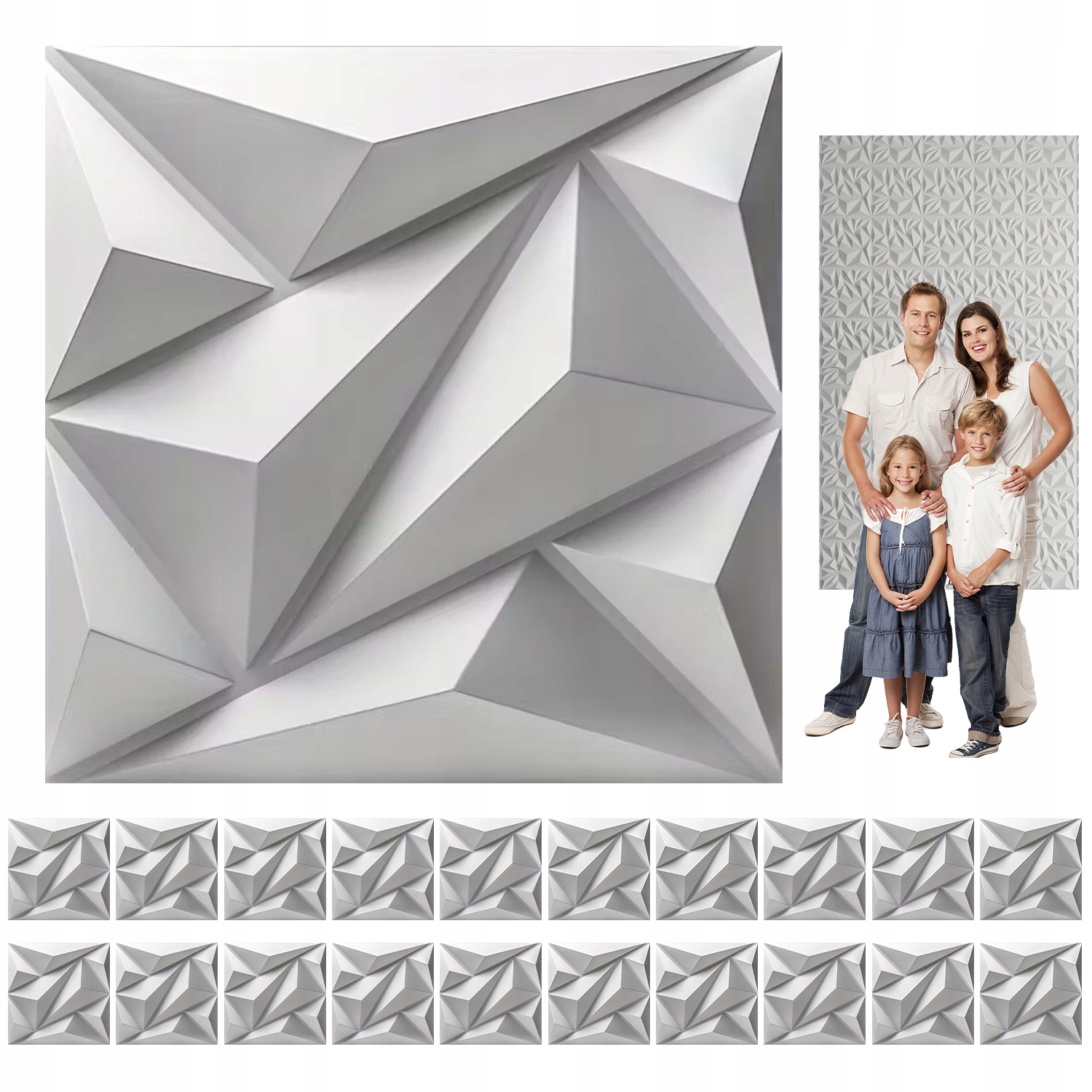 20 x Nástěnný Kaseton Nástěnné Panely Stropní Kazety Bílý 3D Diamant Bílý