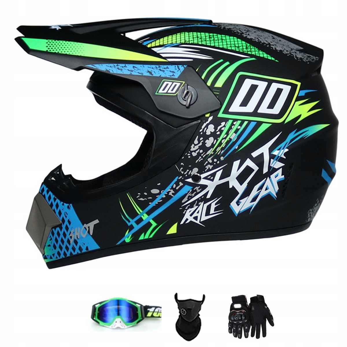 Motocyklová Přilba Lehká Enduro Quada Brýle Rukavice Maska XL
