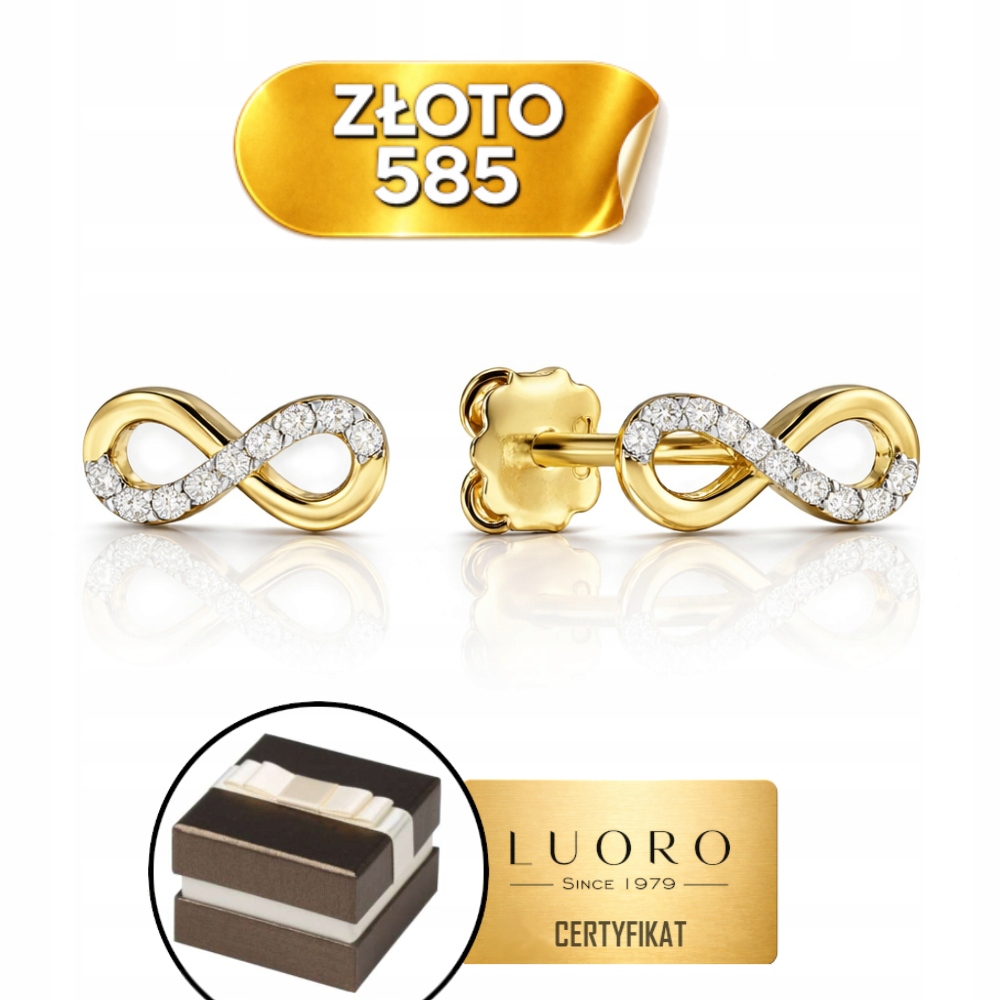 Náušnice Zlaté 585 14K Znaky Nekonečna A Zirkony 8 MM Dárek