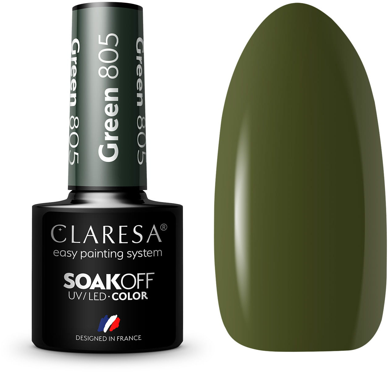 

Claresa lakier hybrydowy 805 zielony na paznokcie