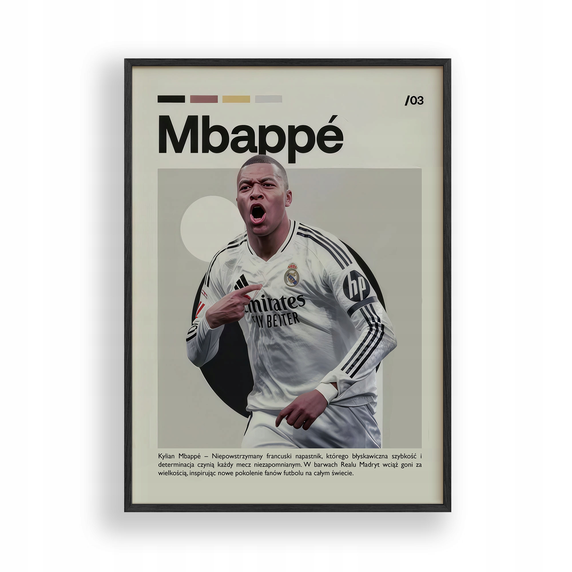 Plakát Kylian Mbappe Real Madrid Obraz Rámeček Dřevěný Černý 30x40 cm