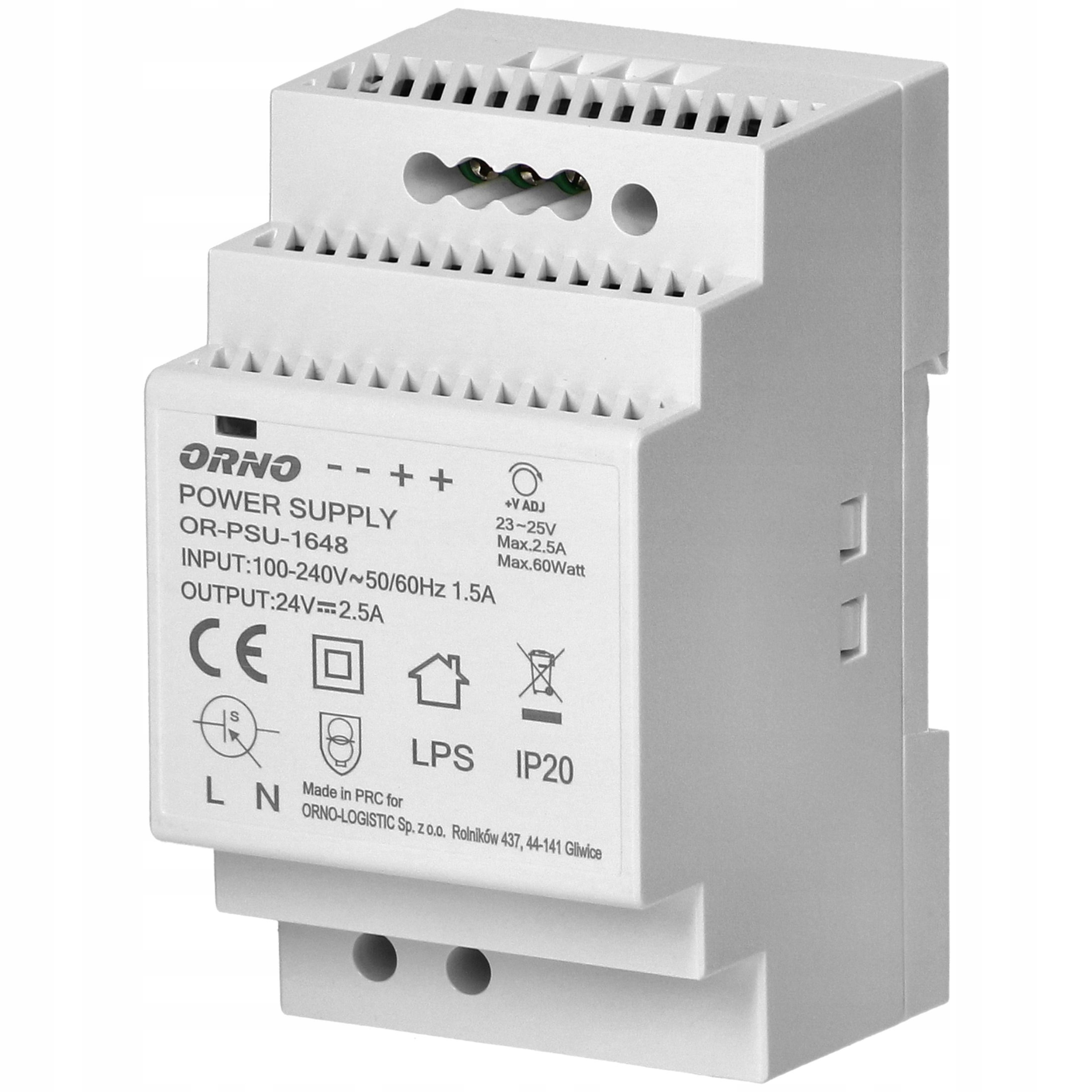 ZASILACZ NA SZYNĘ DIN 24V 2,5A 60W DO WIDEO DOMOFONU CCTV LED 3 MODUŁY ORNO EAN (GTIN) 5908254803895