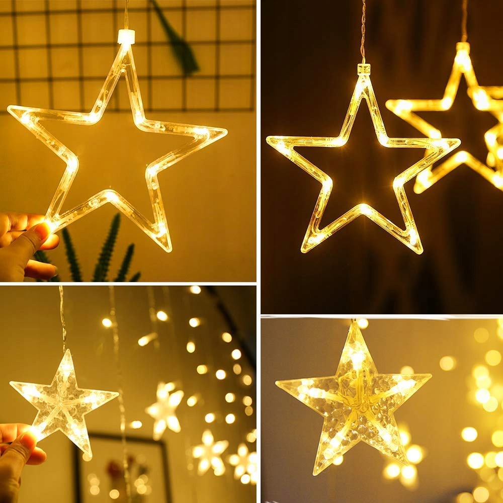 GLOBALINK Lampki Kurtyna Gwiazdki 138 LED 8 Trybów — miniatura 8