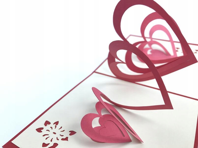 Srdce na spirále Kartka 3D Svatební Hostina Valentýn Výročí Den žen Pop Up