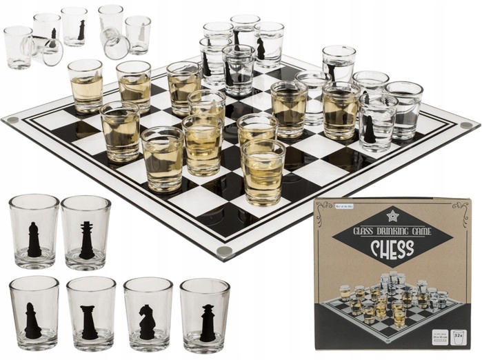 

Szachy Imprezowe Alkoholowe Szklane z Kieliszkami