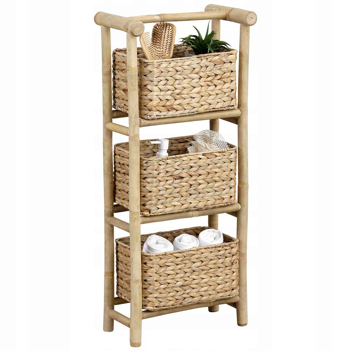 Bambusový koupelnový regál Kyra1 béžový, organizér, polička s košíky, boho