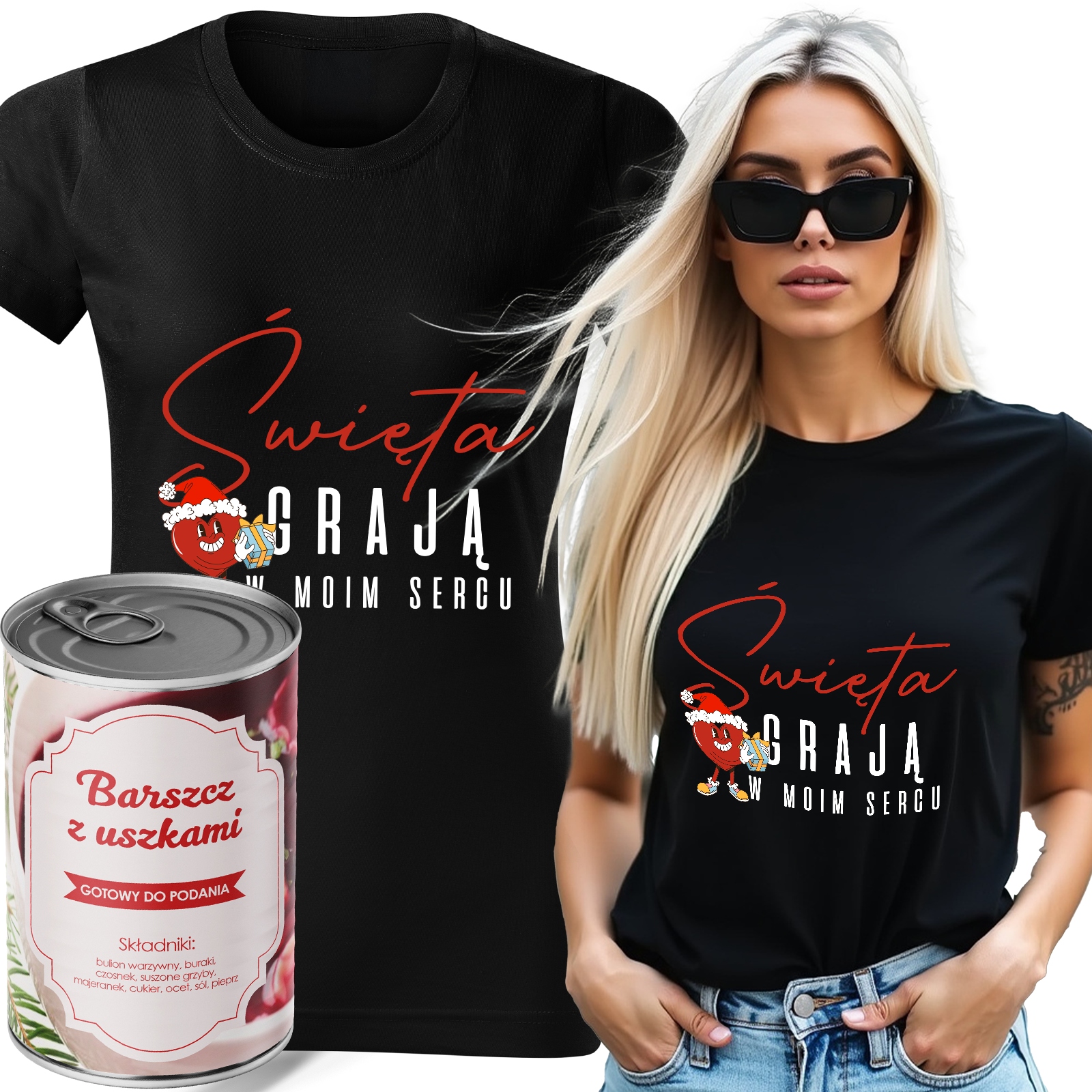 Černé Tričko Tričko V Plechovce Boršč Vánoční Dárek V Mém Srdci XL