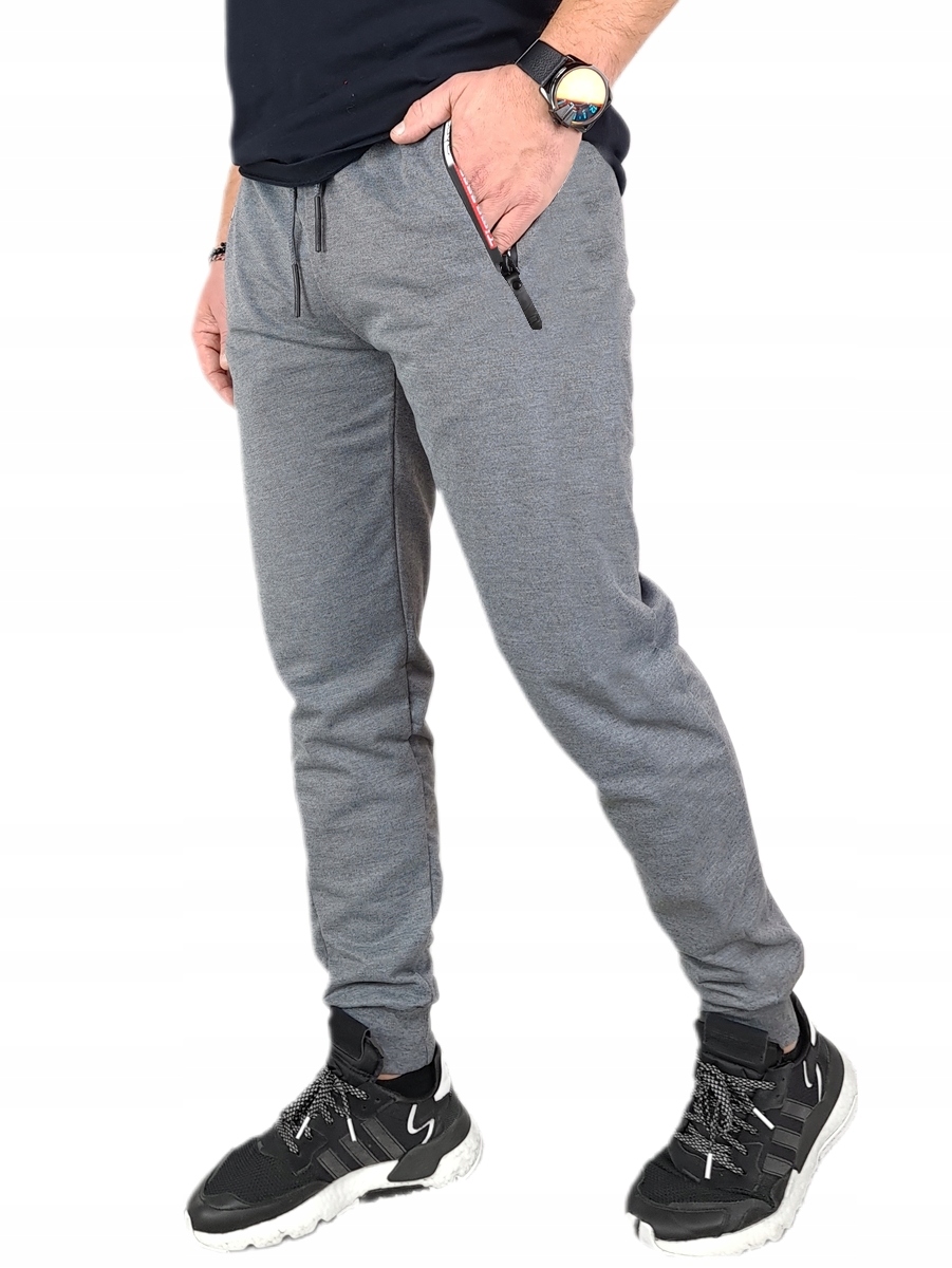 SPODNIE DRESOWE MĘSKIE DRESY modne JOGGERY kieszenie na zamek bawełna, L/XL Kod producenta 081 - POPIEL