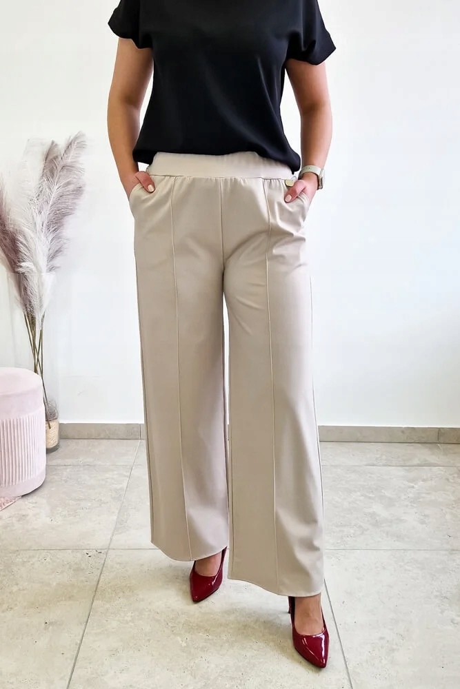 Simili Dámské kalhoty s širokou nohavicí v barvě béžové 2