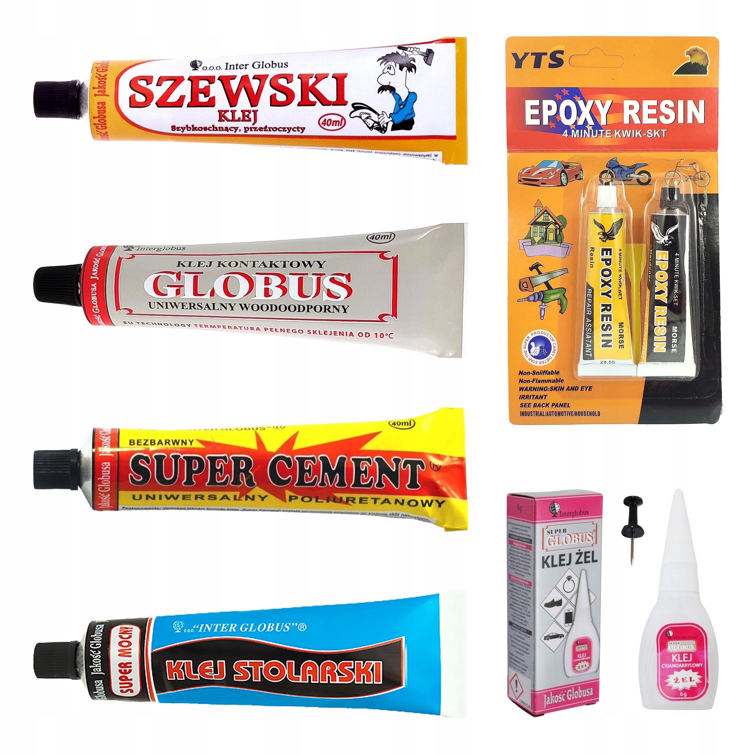 Klej do butów Szewski, Globus, Cement, Stolarski, Żel, Epoxydowy 6szt