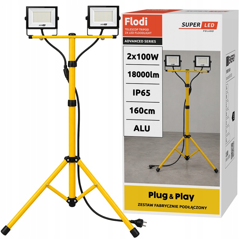 Set Stativ Pracovní lampa Stavební reflektor 2x 100W Led kabel