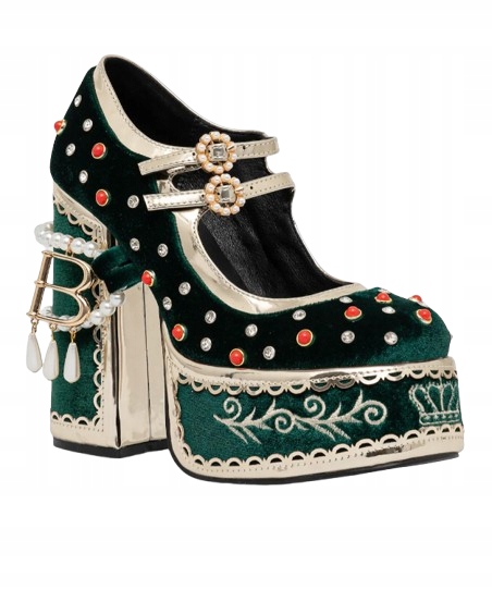 Koi Lodičky Platformy S Ozdobami Perlami A Výšivkou Zelené 43 T6G
