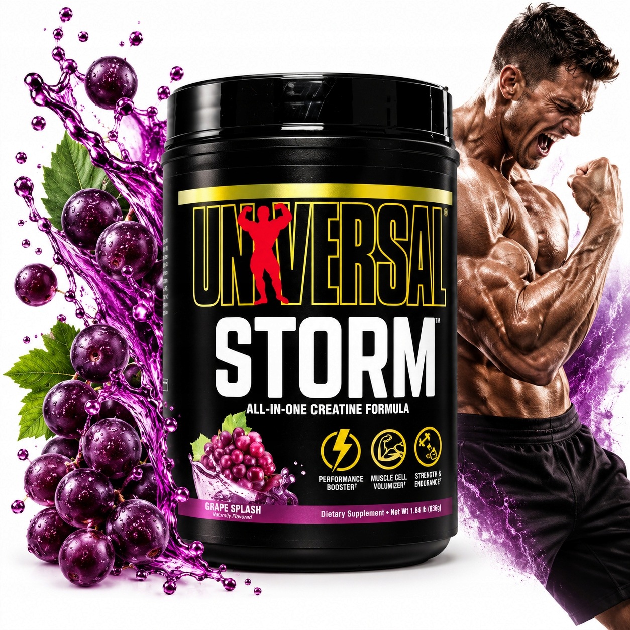 Kreatin Universal Storm 836g Grape Splash – podpora tréninku