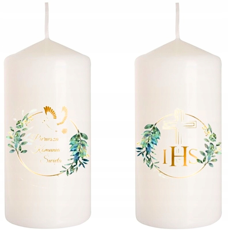 ŚWIECA Świeczka Komunijna Dekoracja na Stół Eukaliptus Komunia Święta 10cm